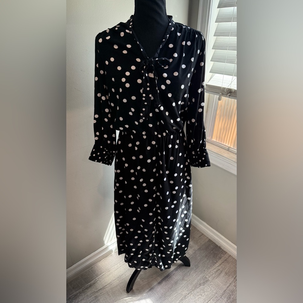 Oasis Black Polka Dot Midi Dress‎